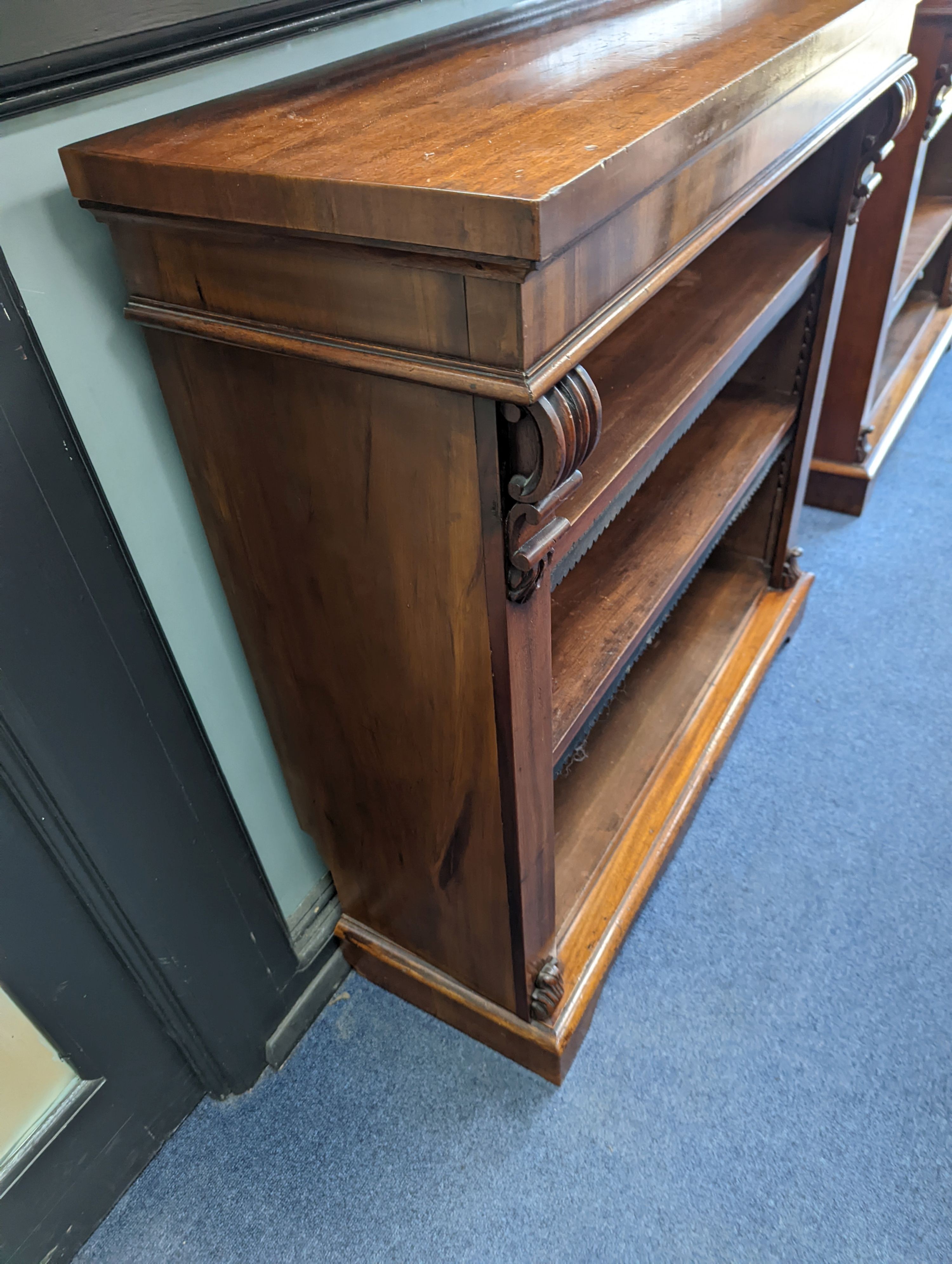 A pair of Victorian mahogany open bookcases, length 91cm, depth 33cm, height 92cm